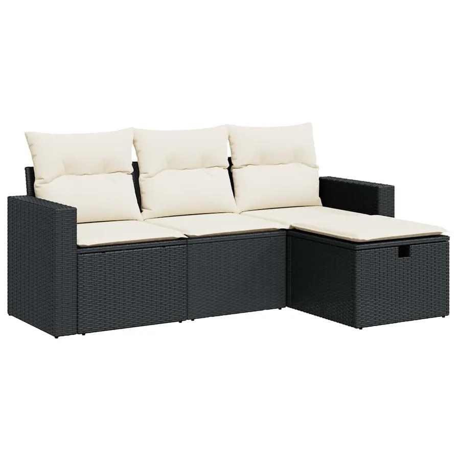 Salon de jardin 4 pcs avec coussins noir résine tressée - 2