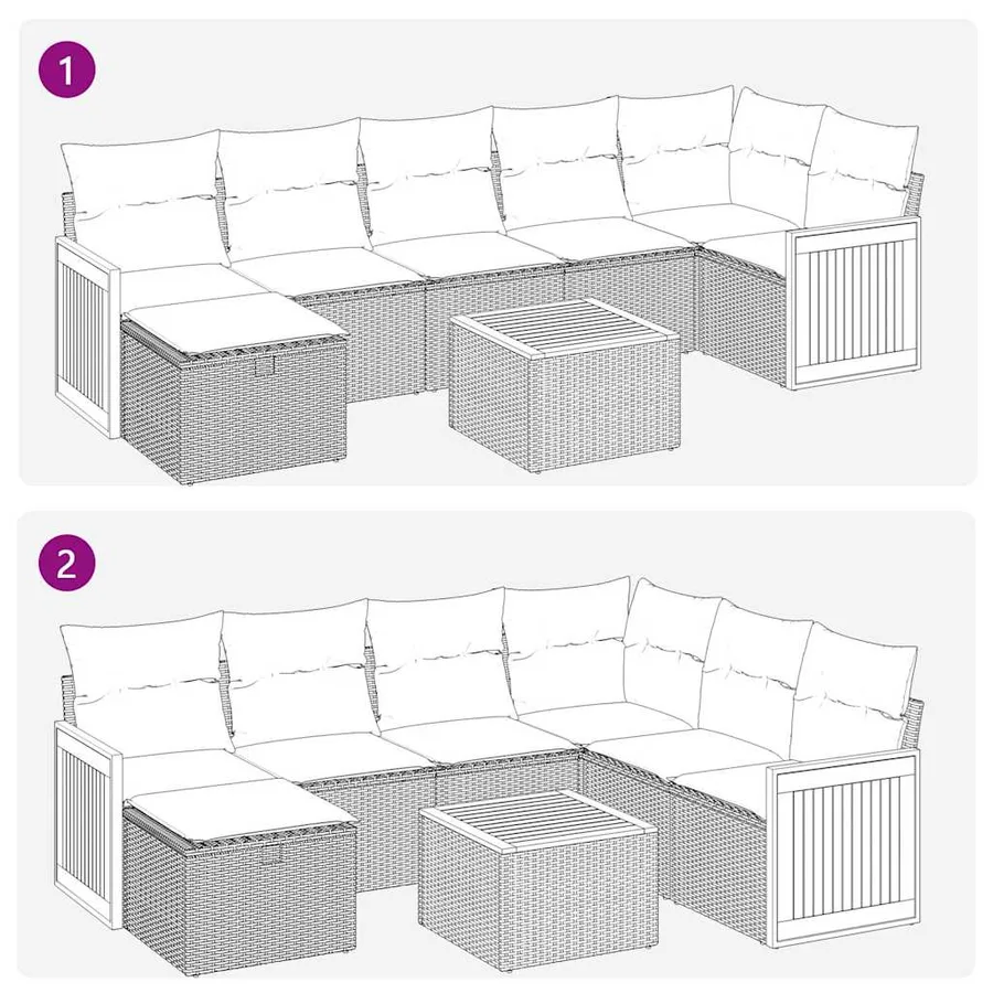 Salon de jardin avec coussins 8 pcs beige résine tressée - 8