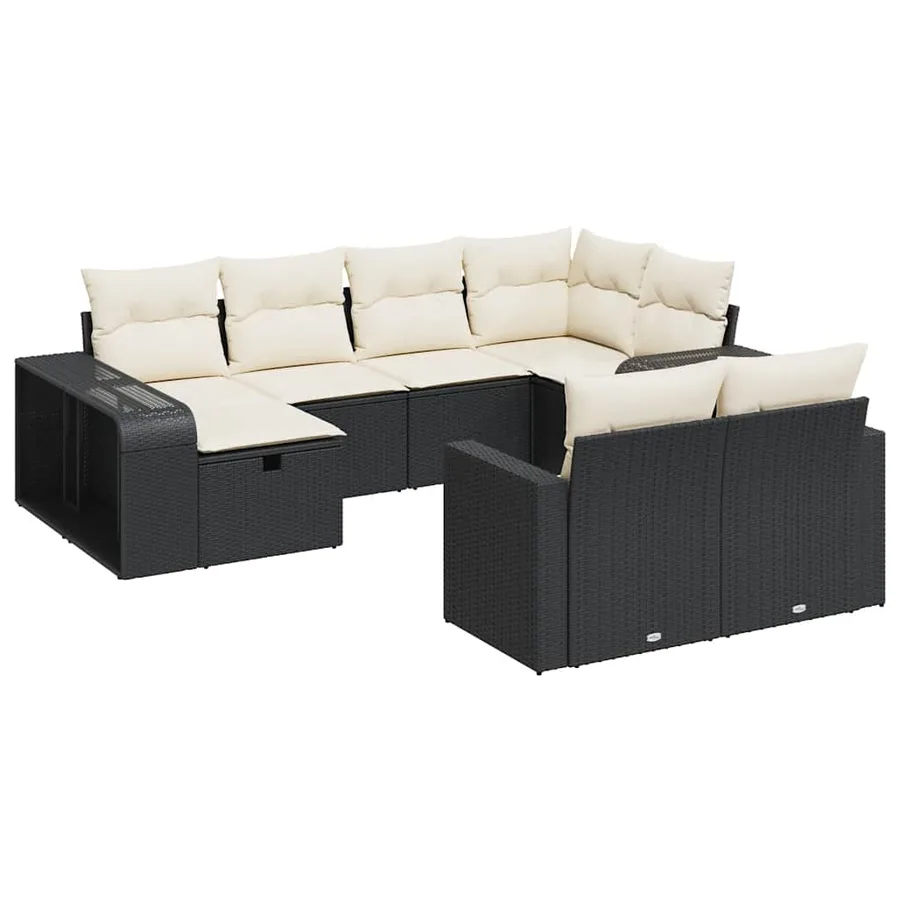 Salon de jardin 10 pcs avec coussins noir résine tressée - 2
