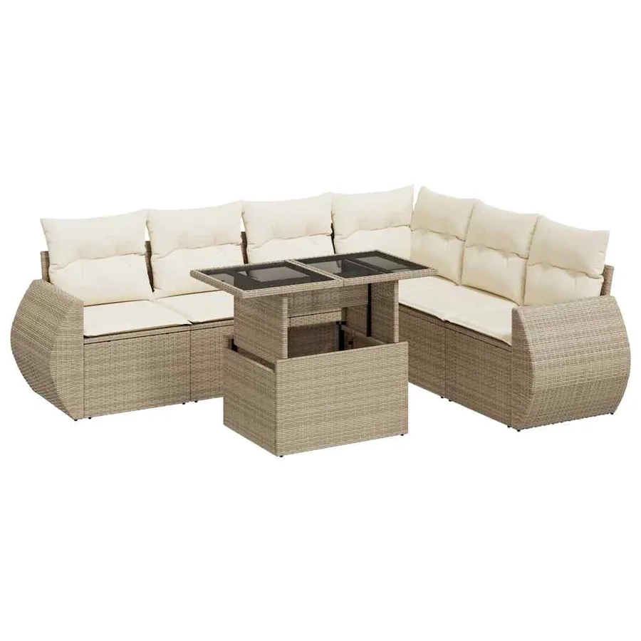 Salon de jardin avec coussins 7 pcs beige résine tressée - 2