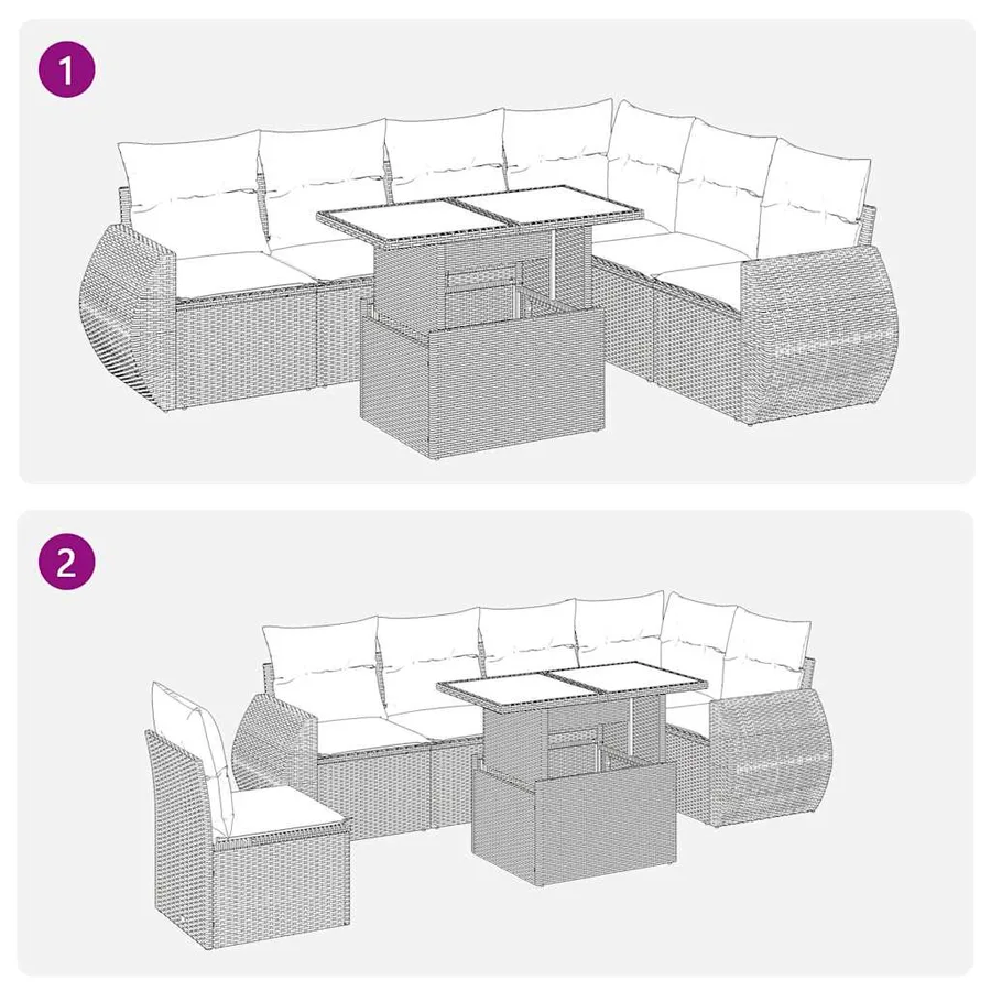 Salon de jardin avec coussins 7 pcs beige résine tressée - 7