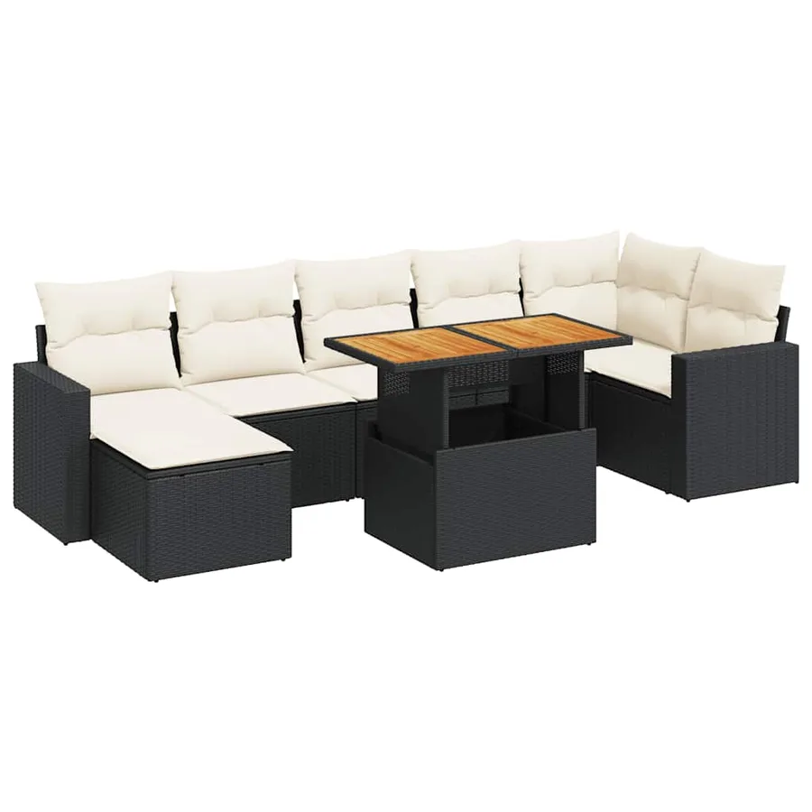 Salon de jardin 8 pcs avec coussins noir résine tressée - 2