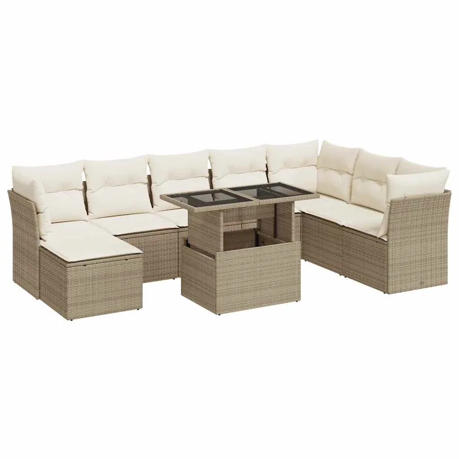 Salon de jardin avec coussins 9 pcs beige résine tressée - 2