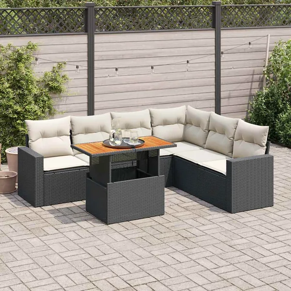 Salon de jardin 7 pcs avec coussins noir résine tressée 62 x 62 x 69 cm - 65,8 kg