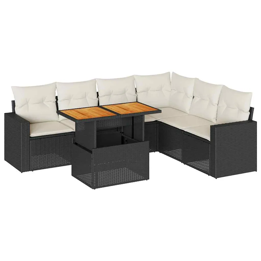 Salon de jardin 7 pcs avec coussins noir résine tressée 62 x 62 x 69 cm - 65,8 kg - 2