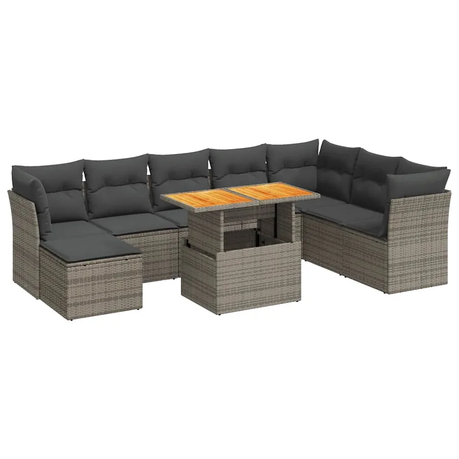 Salon de jardin 9 pcs avec coussins gris résine tressée - 2