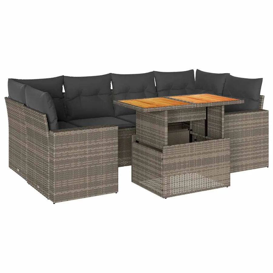 Salon de jardin avec coussins 7 pcs gris résine tressée - 2