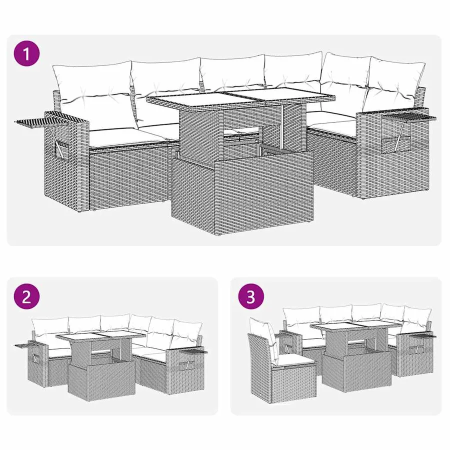 Salon de jardin 6 pcs avec coussins noir résine tressée - 12