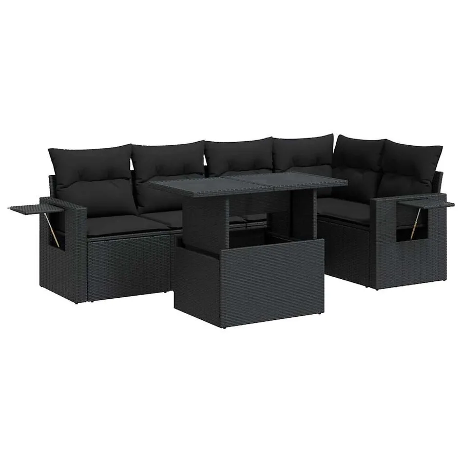 Salon de jardin 6 pcs avec coussins noir résine tressée - 2