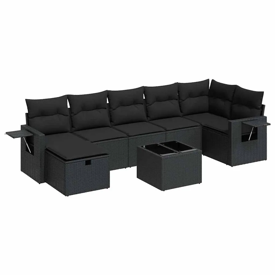 Salon de jardin 8 pcs avec coussins noir résine tressée - 2