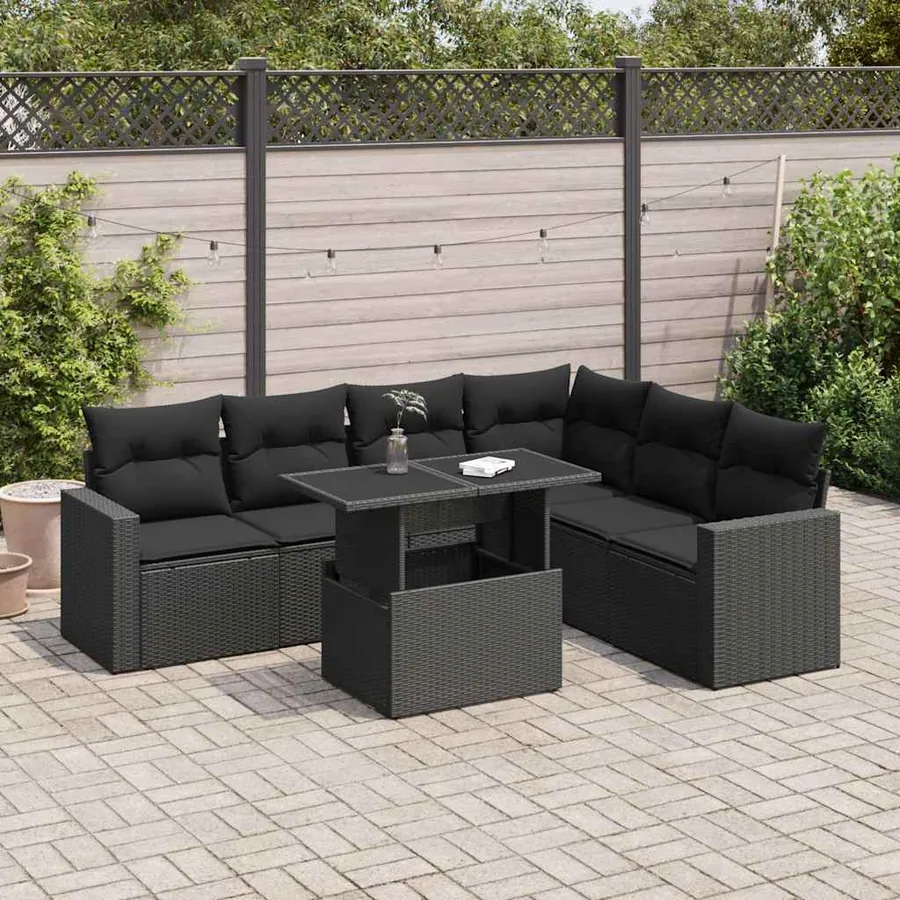 Salon de jardin 7 pcs avec coussins noir résine tressée 55 x 62 x 69 cm - 67,0 kg