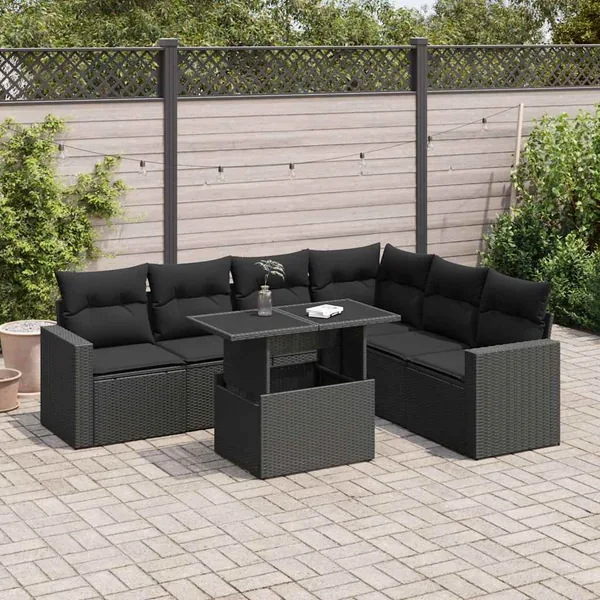 Salon de jardin 7 pcs avec coussins noir résine tressée 55 x 62 x 69 cm - 67,0 kg