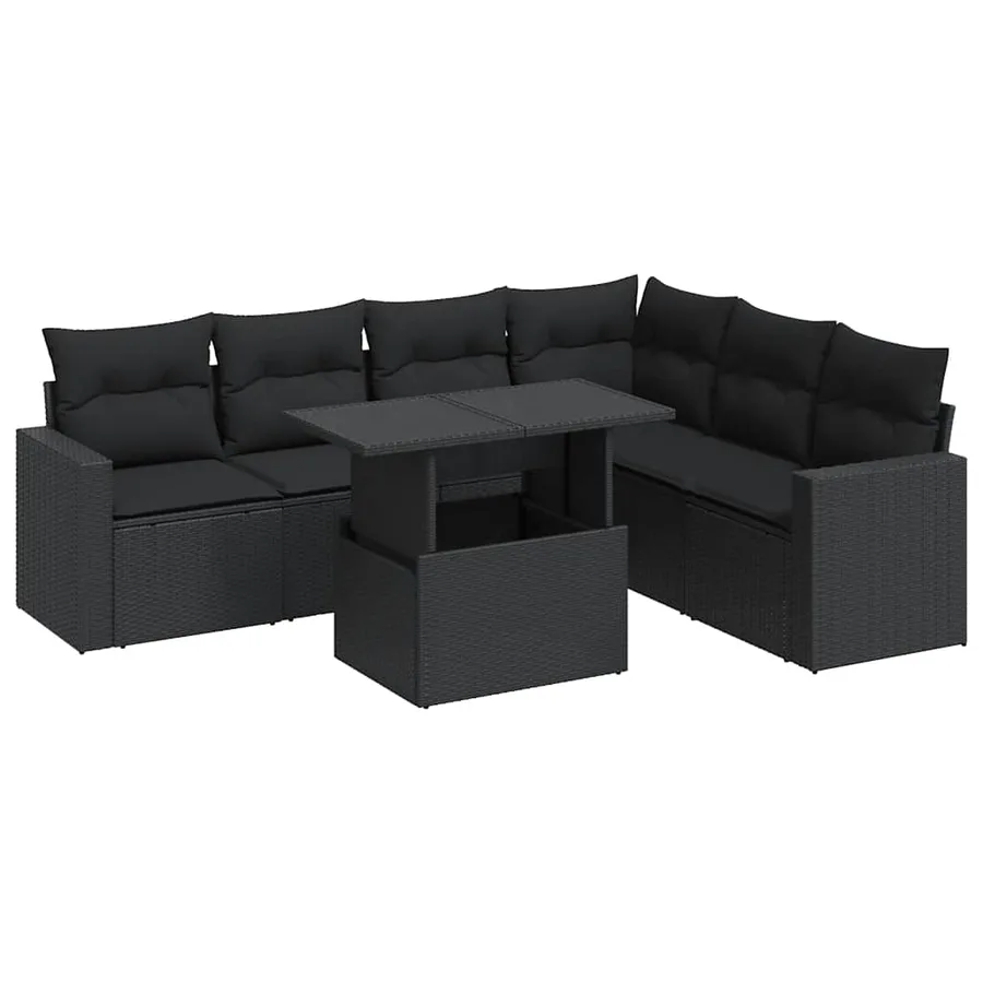 Salon de jardin 7 pcs avec coussins noir résine tressée 55 x 62 x 69 cm - 67,0 kg - 2
