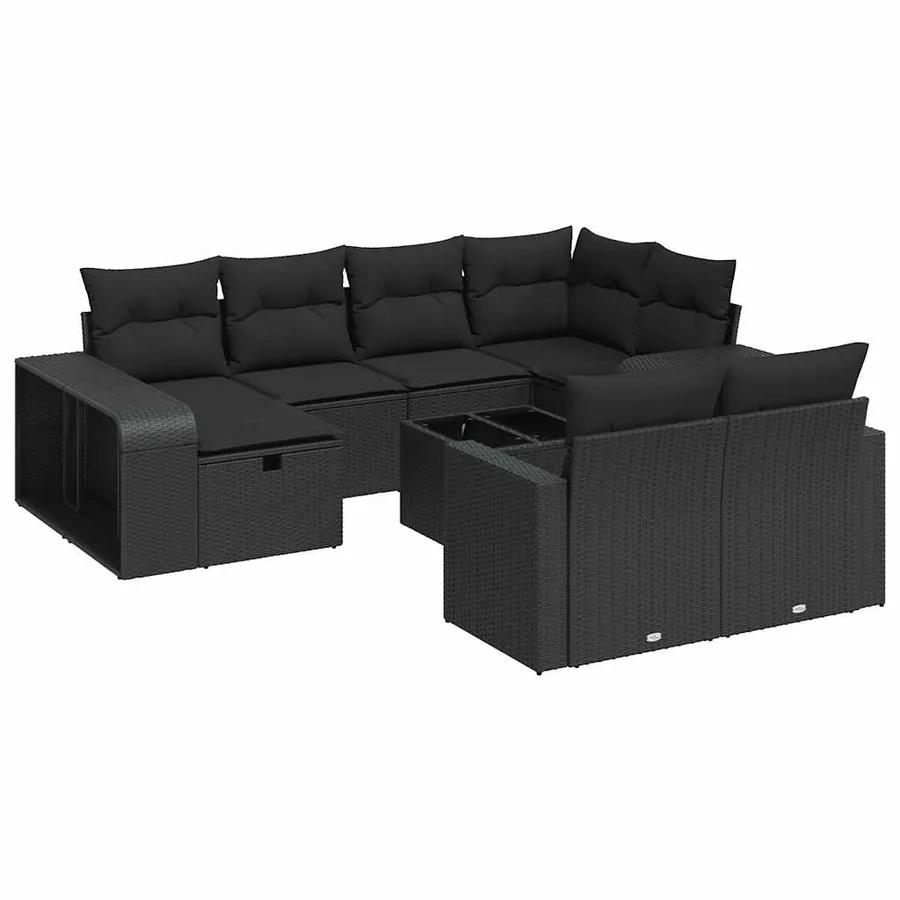 Salon de jardin 11 pcs avec coussins noir résine tressée - 2