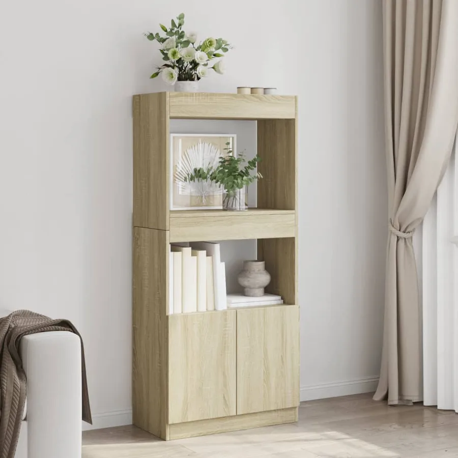 Buffet haut chêne sonoma 63x33x140 cm bois d'ingénierie - 3
