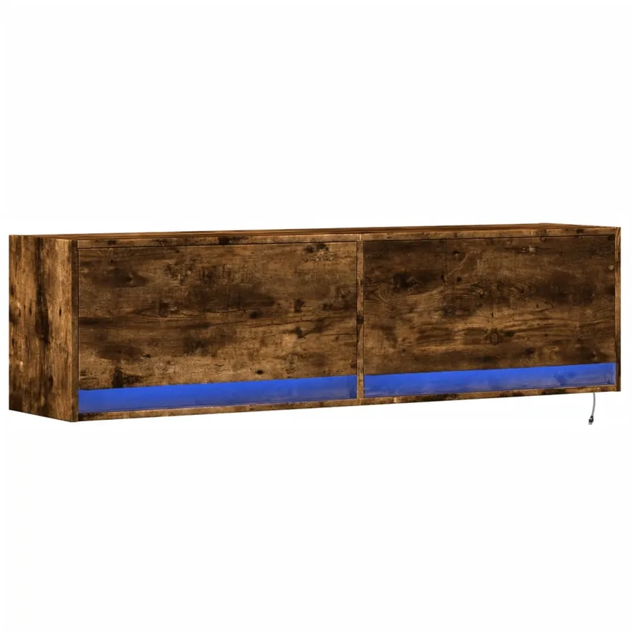 Meuble TV mural avec lumières LED chêne fumé 140x31x38 cm - 3