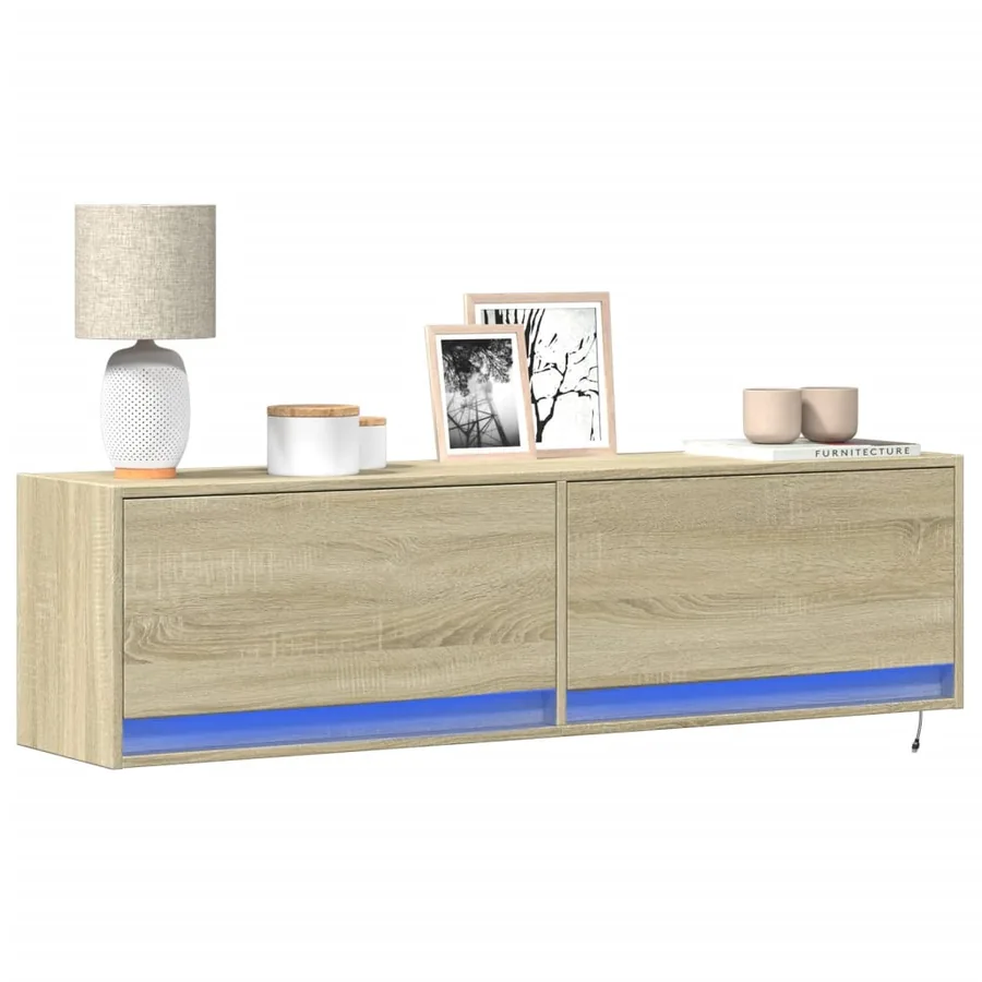 Meuble TV mural avec lumières LED chêne sonoma 140x31x38 cm