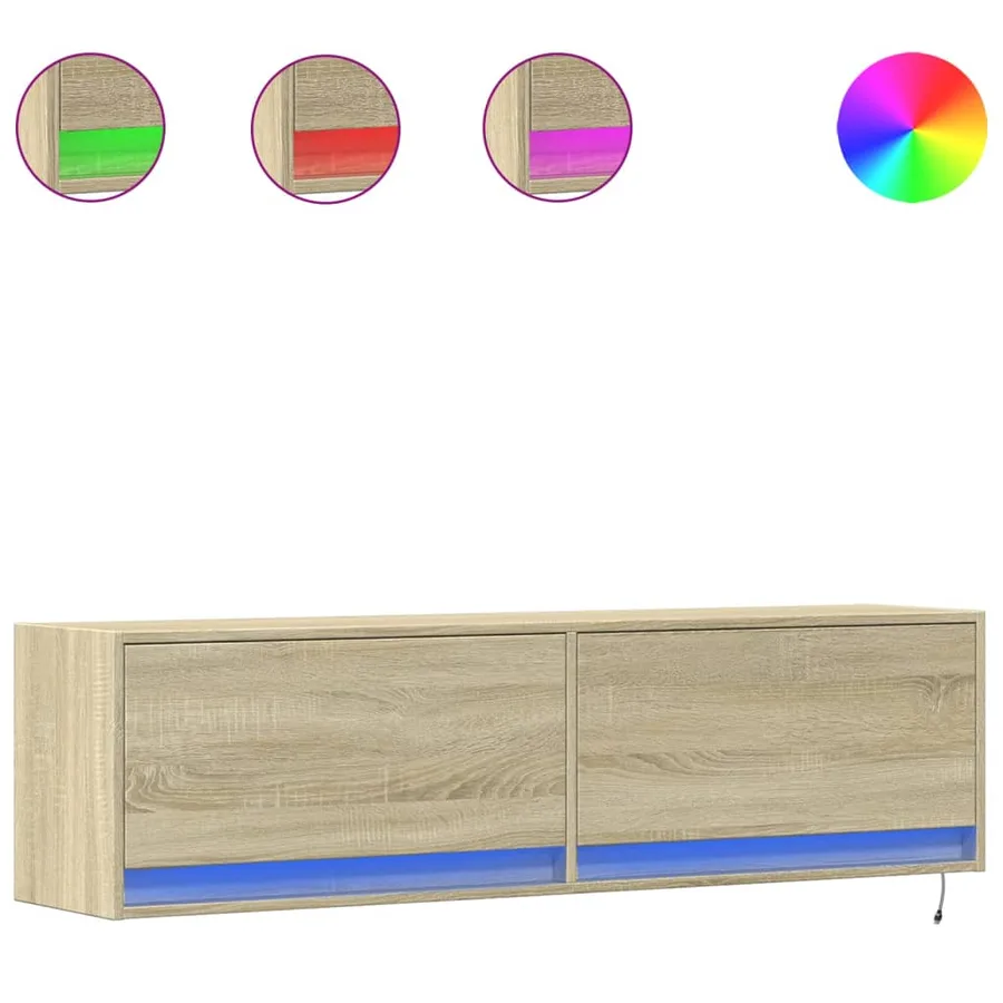 Meuble TV mural avec lumières LED chêne sonoma 140x31x38 cm - 2