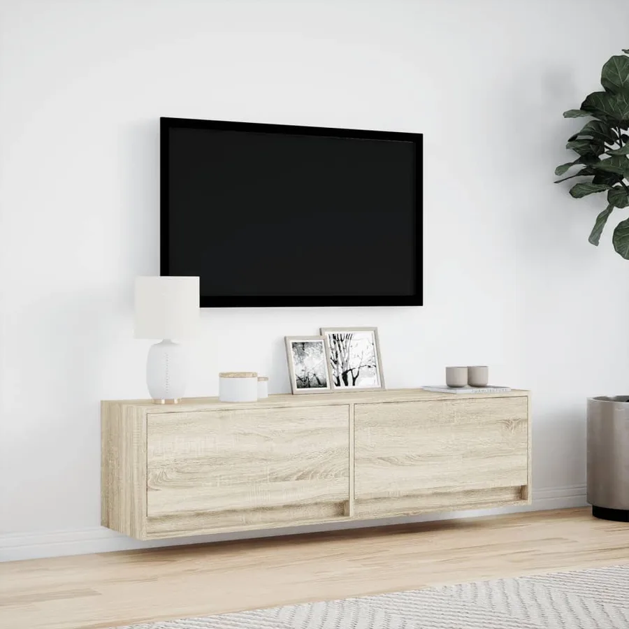 Meuble TV mural avec lumières LED chêne sonoma 140x31x38 cm - 4