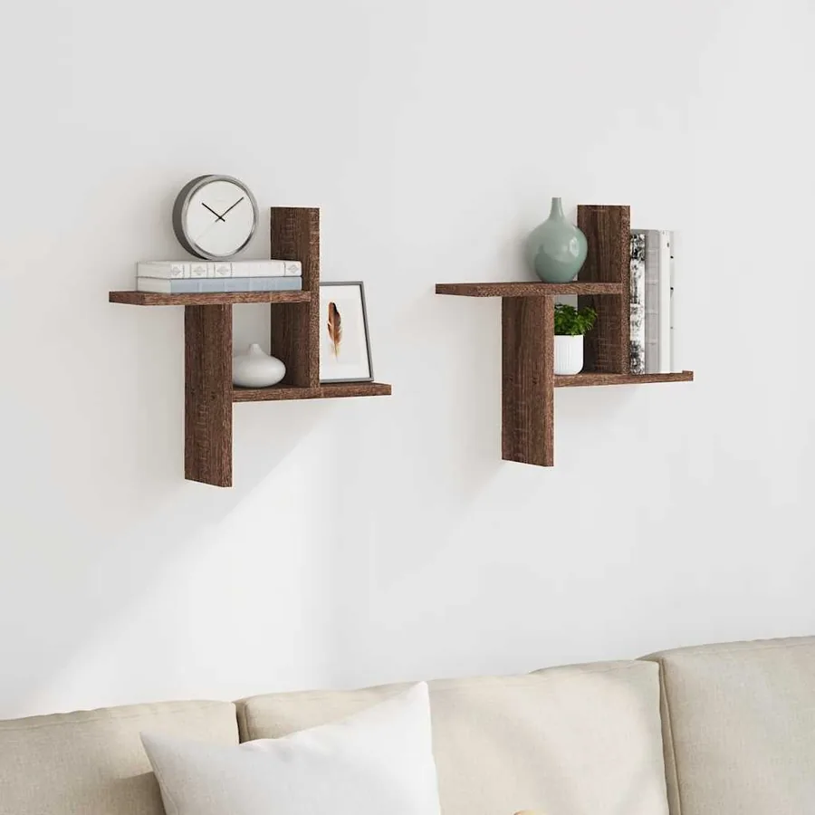 Étagères murales 2pcs chêne marron 38x12x38cm bois d'ingénierie