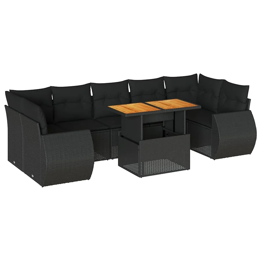 Salon de jardin 8 pcs avec coussins noir résine tressée - 2