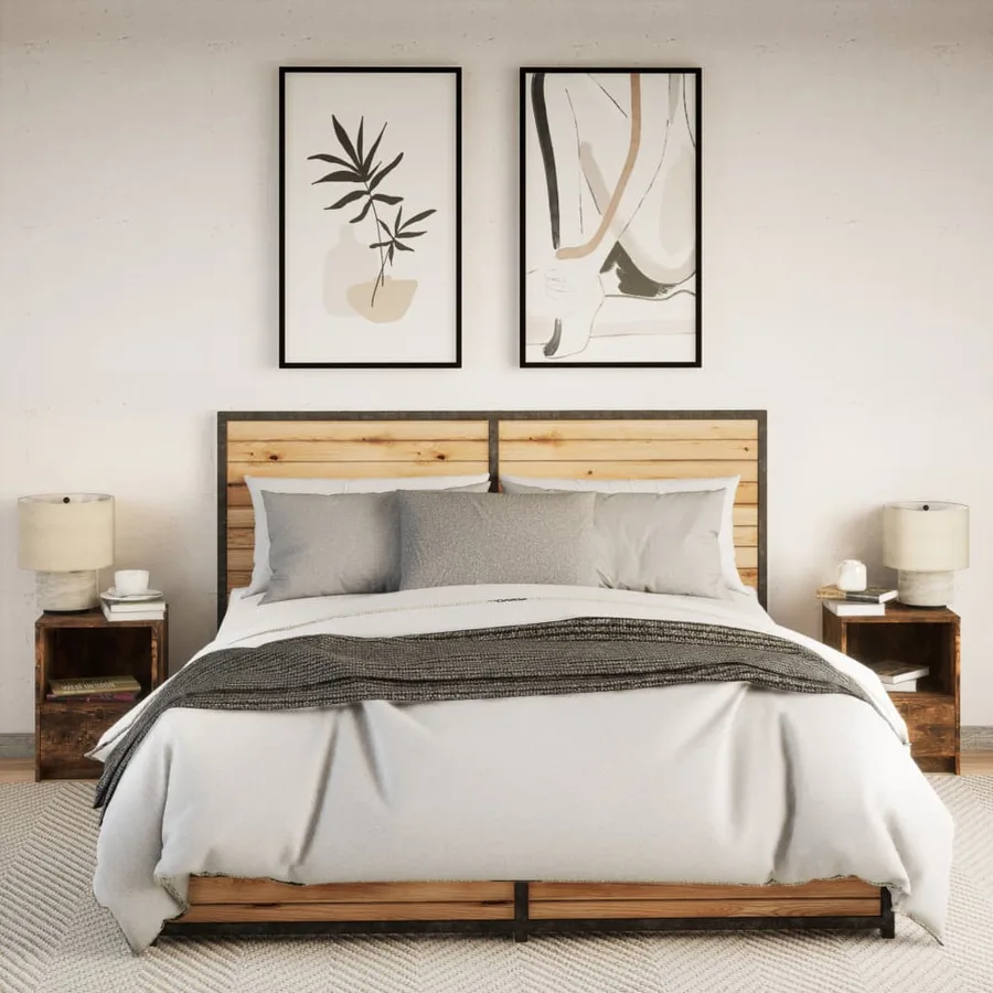 Armoires de chevet et lumières LED 2 pcs chêne fumé - 4