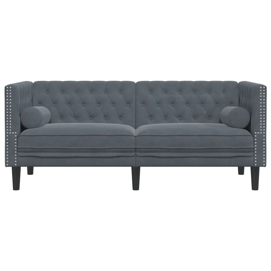 Canapé Chesterfield avec traversins 2 places gris foncé velours - 4