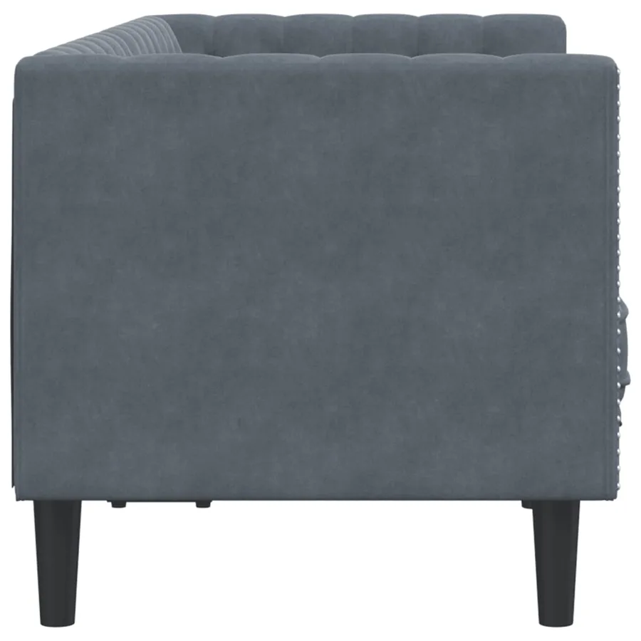 Canapé Chesterfield avec traversins 2 places gris foncé velours - 5