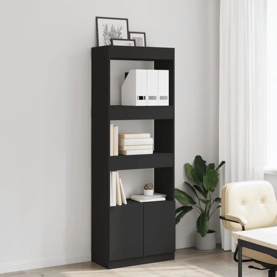 Buffet haut 63x33x180 cm noir bois d'ingénierie - 3