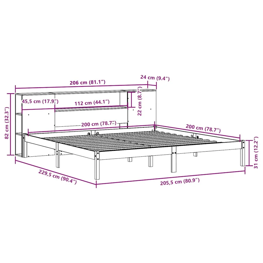 Lit bibliothèque sans matelas blanc 200x200 cm bois pin massif - 12