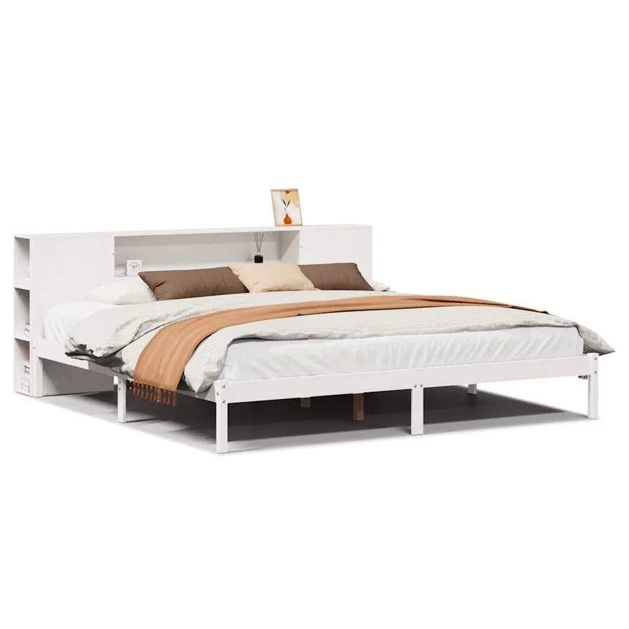 Lit bibliothèque sans matelas blanc 200x200 cm bois pin massif - 2