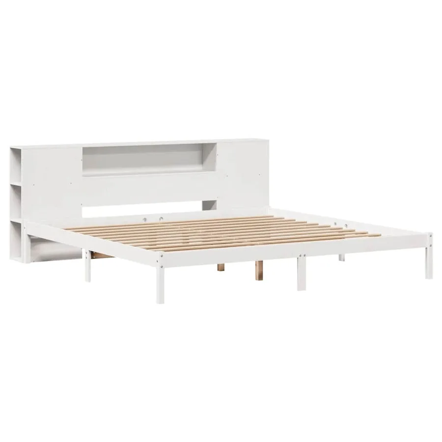 Lit bibliothèque sans matelas blanc 200x200 cm bois pin massif - 3