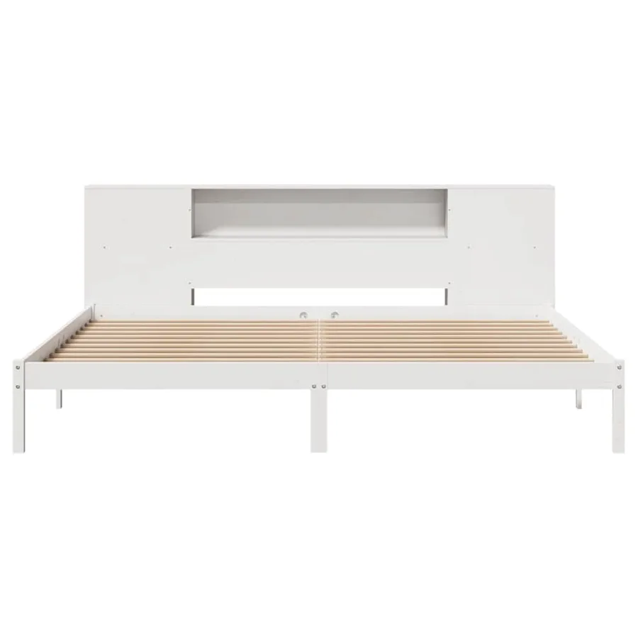 Lit bibliothèque sans matelas blanc 200x200 cm bois pin massif - 4