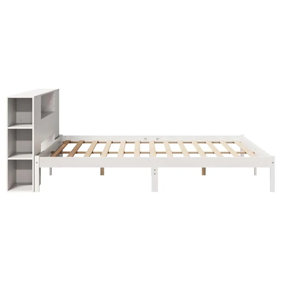 Lit bibliothèque sans matelas blanc 200x200 cm bois pin massif - 7