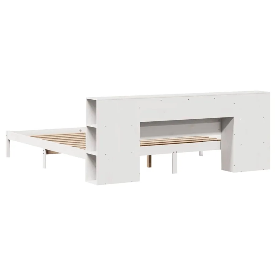 Lit bibliothèque sans matelas blanc 200x200 cm bois pin massif - 8