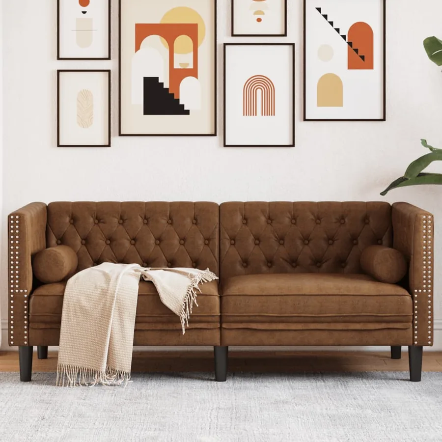 Canapé Chesterfield avec traversins 2 places similicuir daim
