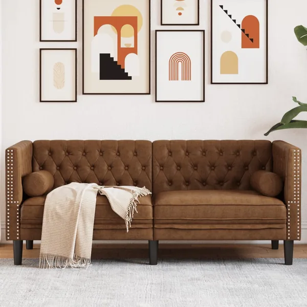 Canapé Chesterfield avec traversins 2 places similicuir daim