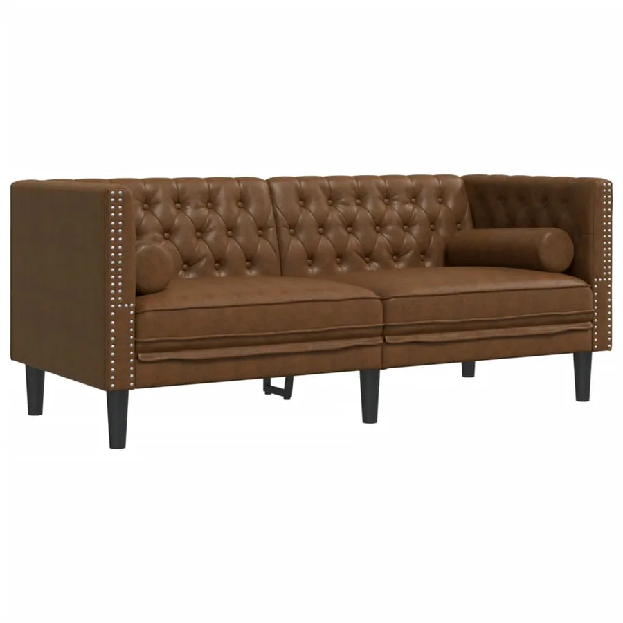 Canapé Chesterfield avec traversins 2 places similicuir daim - 2