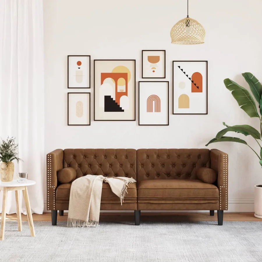Canapé Chesterfield avec traversins 2 places similicuir daim - 3