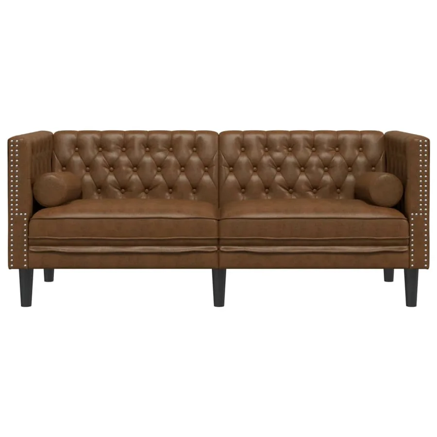 Canapé Chesterfield avec traversins 2 places similicuir daim - 4