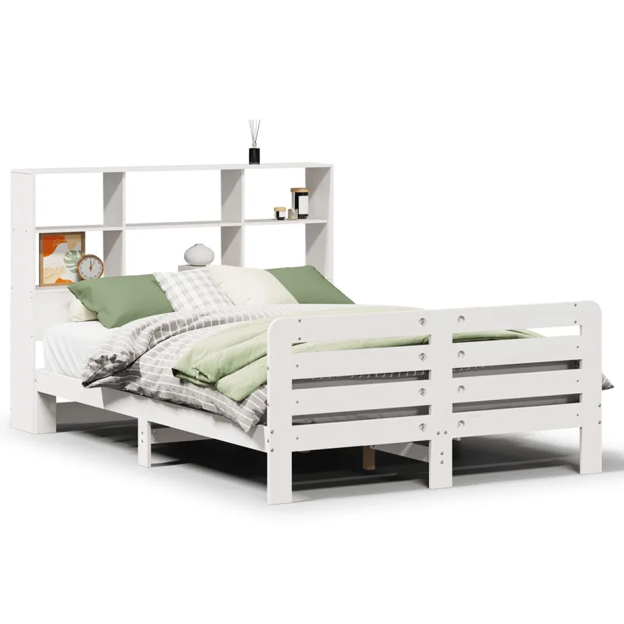 Cadre de lit sans matelas blanc 160x200 cm bois de pin massif - 2