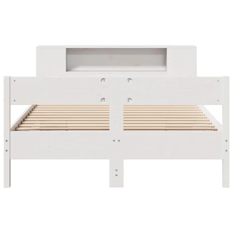Lit bibliothèque sans matelas blanc 160x200 cm bois pin massif - 4