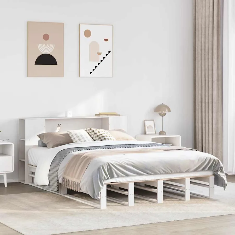 Lit bibliothèque sans matelas blanc 160x200 cm bois massif