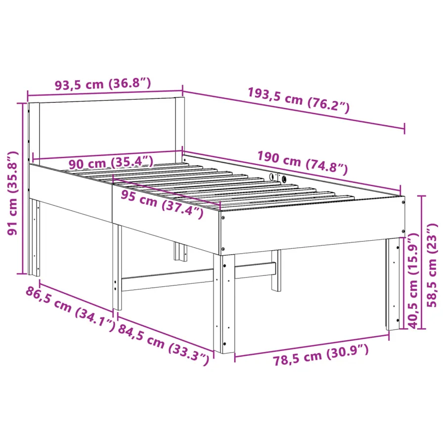 Cadre de lit sans matelas blanc 90x190 cm bois de pin massif - 9