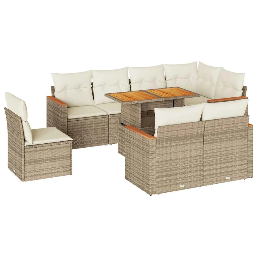 Salon de jardin avec coussins 9 pcs beige résine tressée acacia - 2