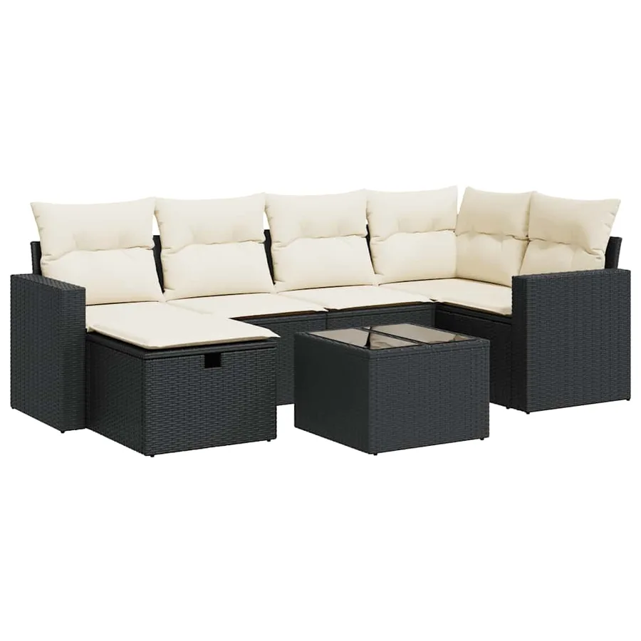 Salon de jardin 7 pcs avec coussins noir résine tressée 65,5 x 62 x 69 cm - 60,2 kg - 2