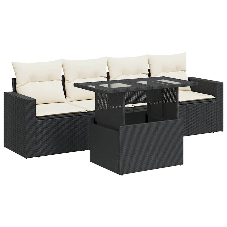 Salon de jardin 5 pcs avec coussins noir résine tressée - 2