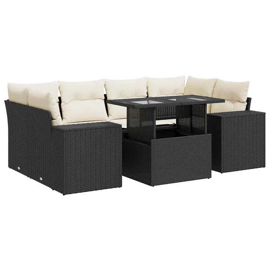 Salon de jardin 7 pcs avec coussins noir résine tressée 62 x 62 x 69 cm - 73,7 kg - 2