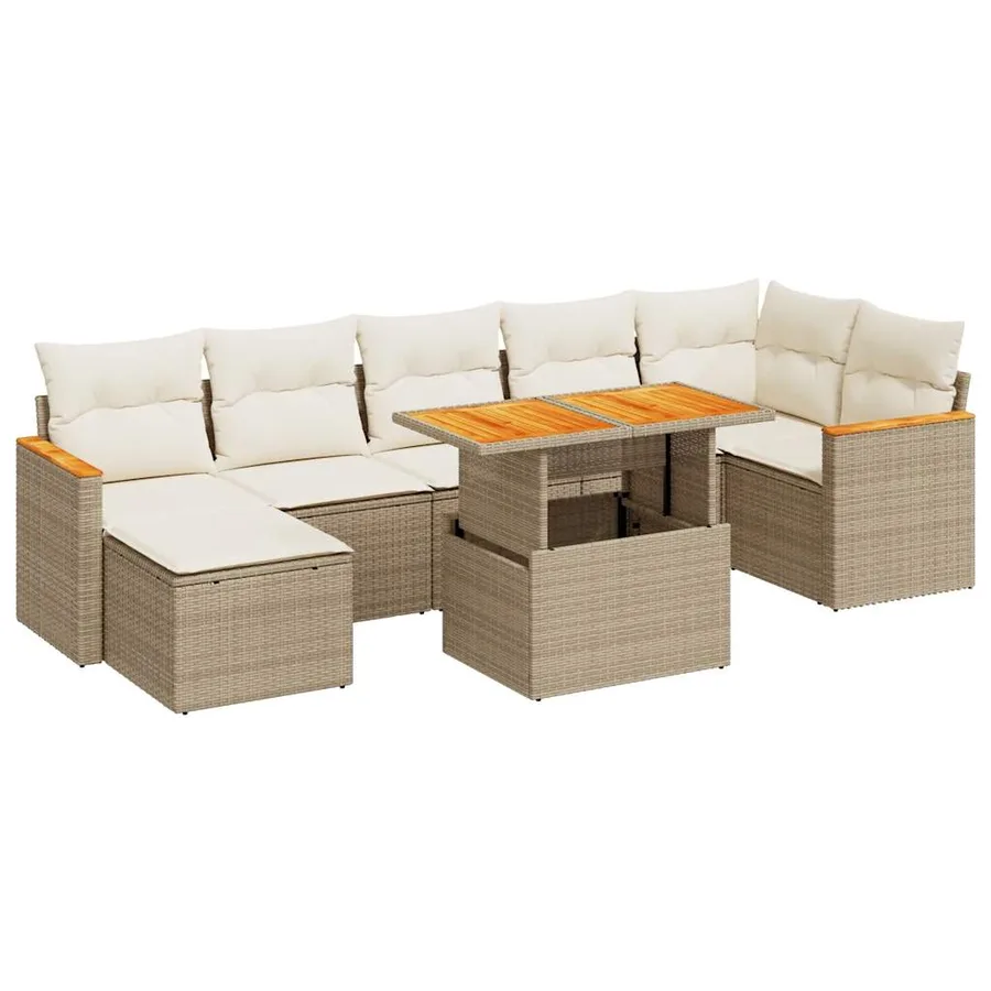 Salon de jardin avec coussins 8 pcs beige résine tressée acacia - 2