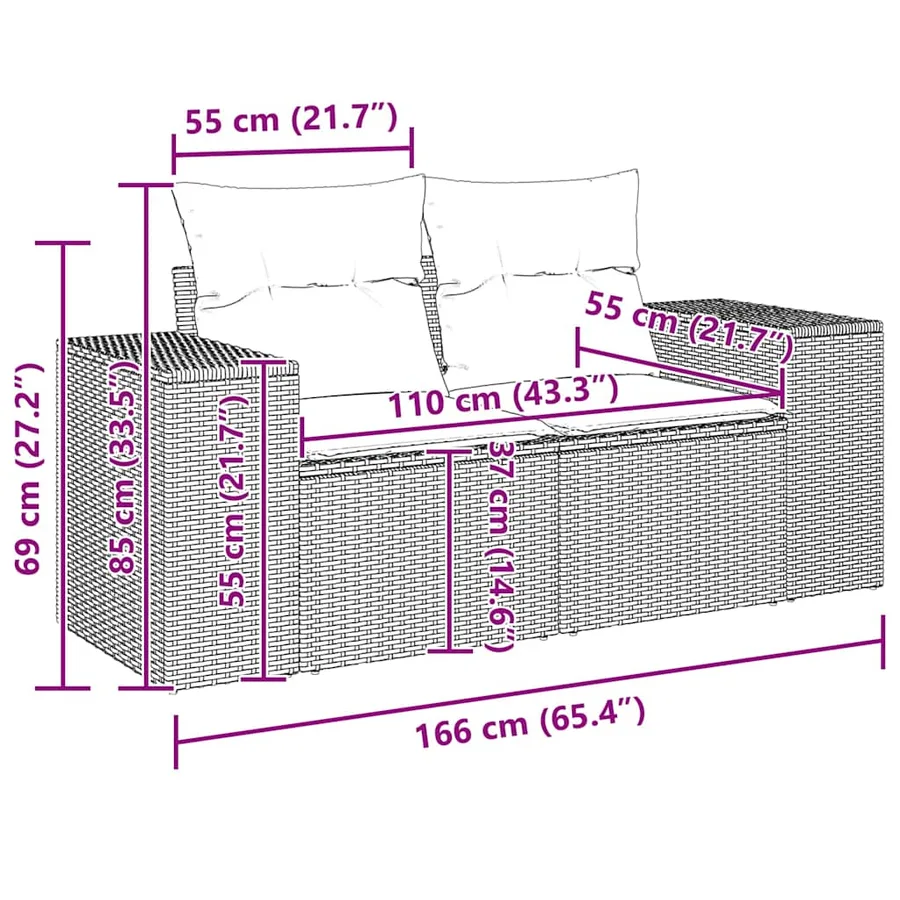 Salon de jardin avec coussins 9 pcs beige résine tressée acacia - 18
